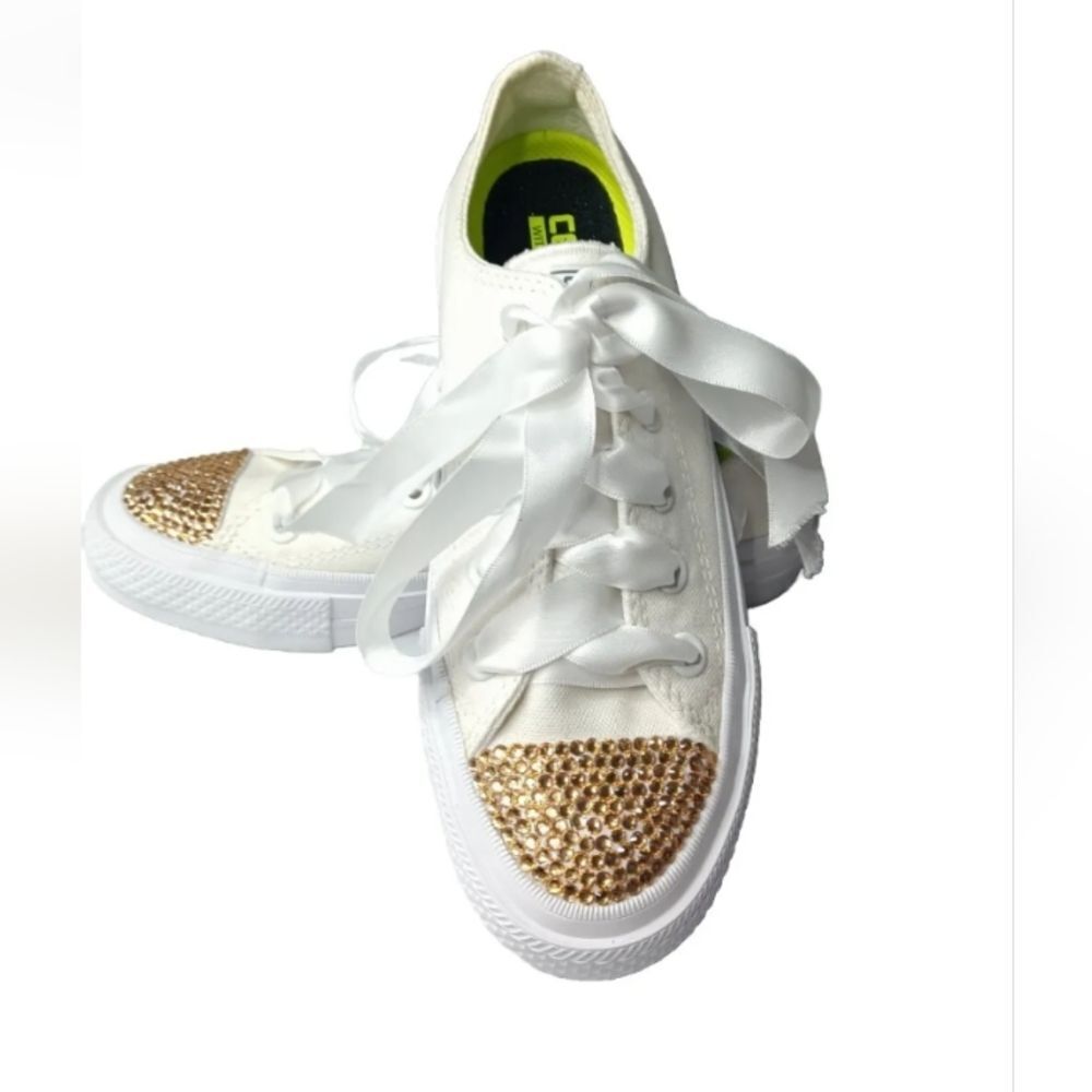Converse Bling Sneakers Women's Size 5 Shoes Custom  Rhinestones Accents White
